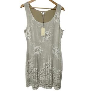 Sophie Max Lace Floral Overlay Dress Size Large Drop Waist Pleated Cottagecore